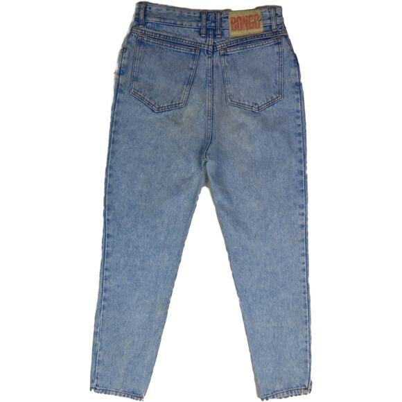 80s Vintage Bongo Light Acid Wash Rock Grunge High Waisted Mom Denim Jeans 28 - Picture 4 of 13